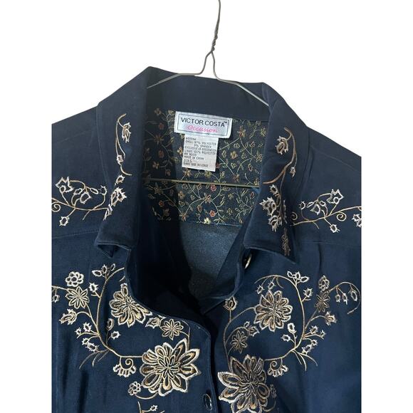Victor Costa Vintage Women's Velvet Floral Embroidered Jacket Black Size Large - Picture 3 of 10